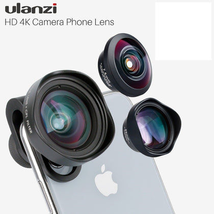 ulanzi HD 4K Camera Phone Lens 2X Telephoto 100 Wide Angle with CPL 238 Fisheye Lens for iphone 7/8 X HUAWEI P20 PRO xiaomi