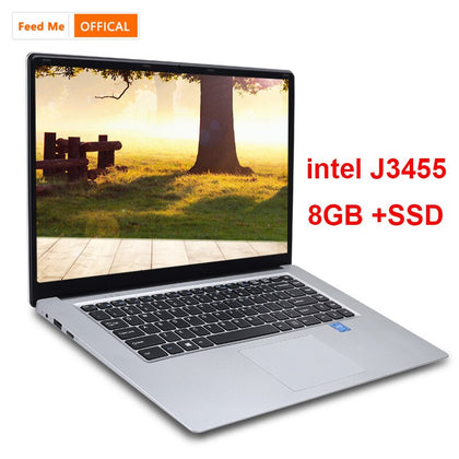 15.6 inch 8GB RAM DDR4 256GB/512GB SSD Notebook intel J3455 Quad Core Laptops With FHD Display Ultrabook Student Computer