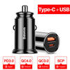 Baseus Quick Charge 4.0 3.0 USB Car Charger For iPhone Xiaomi Huawei SCP QC4.0 QC3.0 QC Type C PD Fast Car Mobile Phone Charger