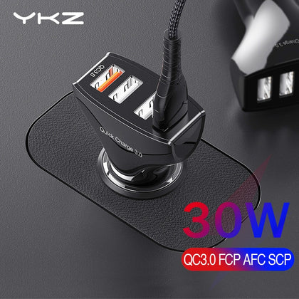 YKZ Car Charger Quick Charge QC 3.0 Car-Charger 4 Ports Fast Car phone Charger Phone Car USB Charger for Samsung Xiaomi iPhone