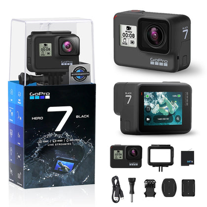 GoPro HERO7 Black Waterproof Action Camera with Touch Screen Sports Cam Go Pro HERO 7 12MP Photos Live Streaming Stabilization