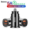 Baseus Quick Charge 4.0 3.0 USB Car Charger For iPhone Xiaomi Huawei SCP QC4.0 QC3.0 QC Type C PD Fast Car Mobile Phone Charger